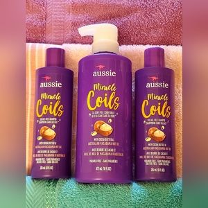 Aussie Miracle Coils 2 Bottles 8oz Shampoo, 1 Bottle 16oz Conditioner NEW